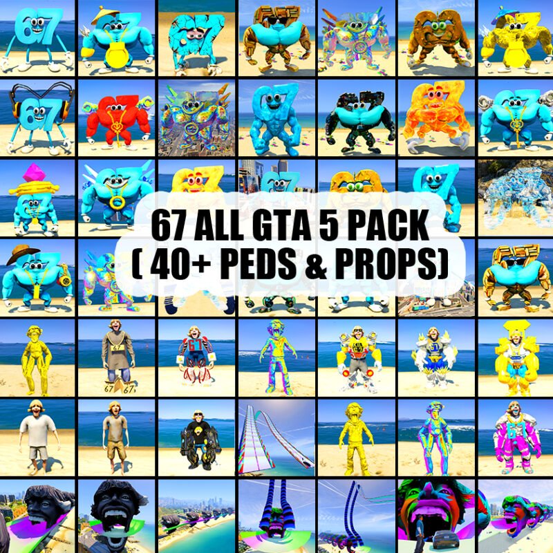 67 ALL PACK GTA 5 MODS (Pack Of 40+Peds & Props )