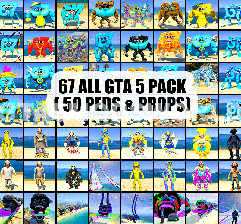 67 ALL PACK GTA 5 MODS (Pack Of 50 Peds & Props )