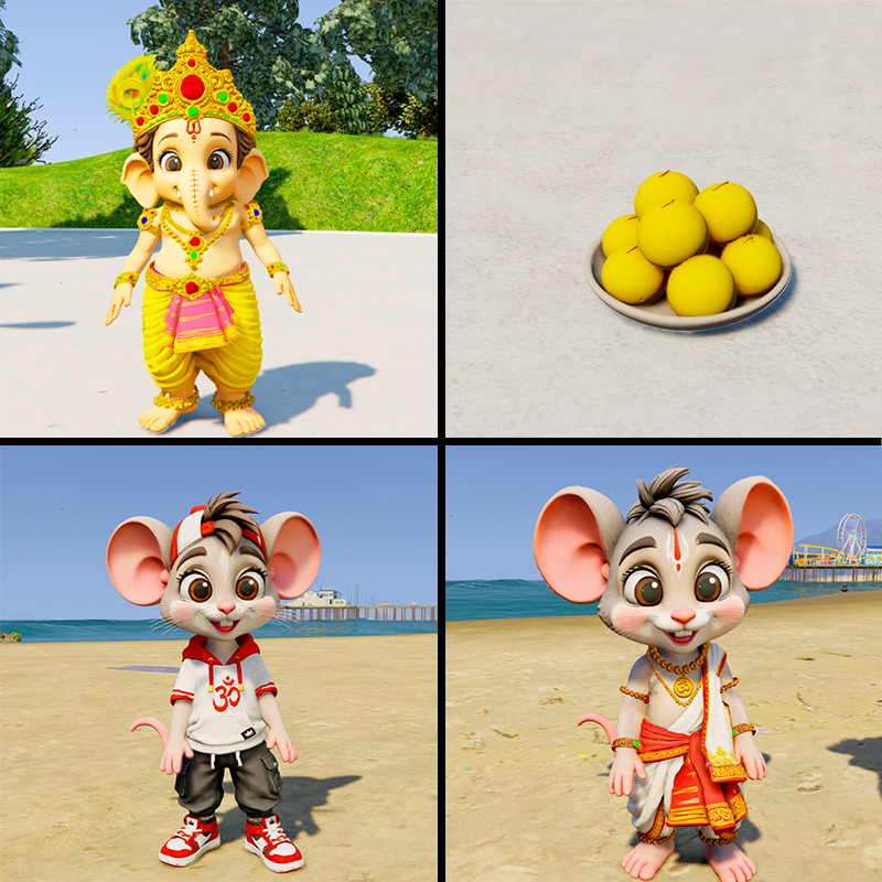Ganesh Ji & Mushak GTA 5 Mods (Pack of 4 Peds & Props)